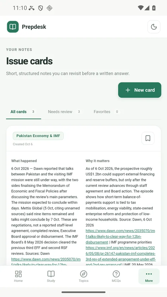 Prepdesk issue cards with structured current affairs notes